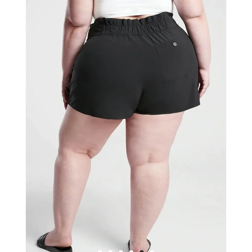 ATHLETA NWT Skyline Short II Black Size 26 Plus Sized Paperbag Waist Athleisure - Picture 5 of 6